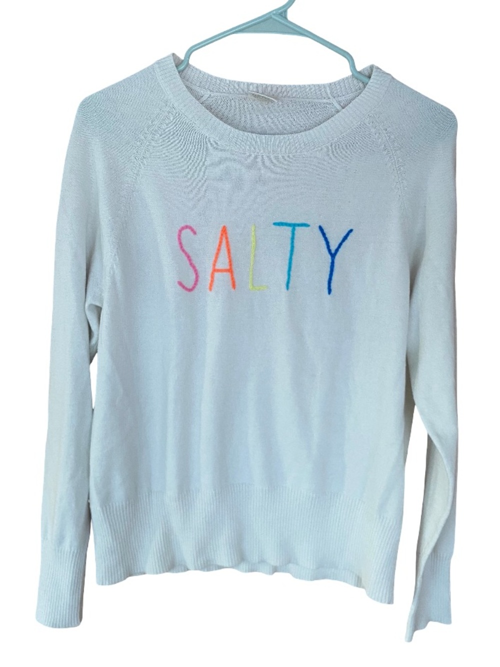 Golden Sun Salty embroidered white cotton blend pullover beach sweater size XS/S